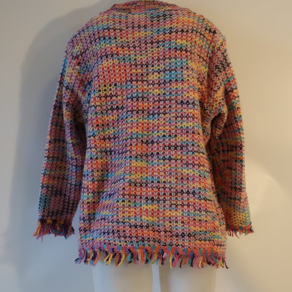 Women Shag Boutique Multi Color Knit Cardigan Sweater L* - Picture 6 of 7
